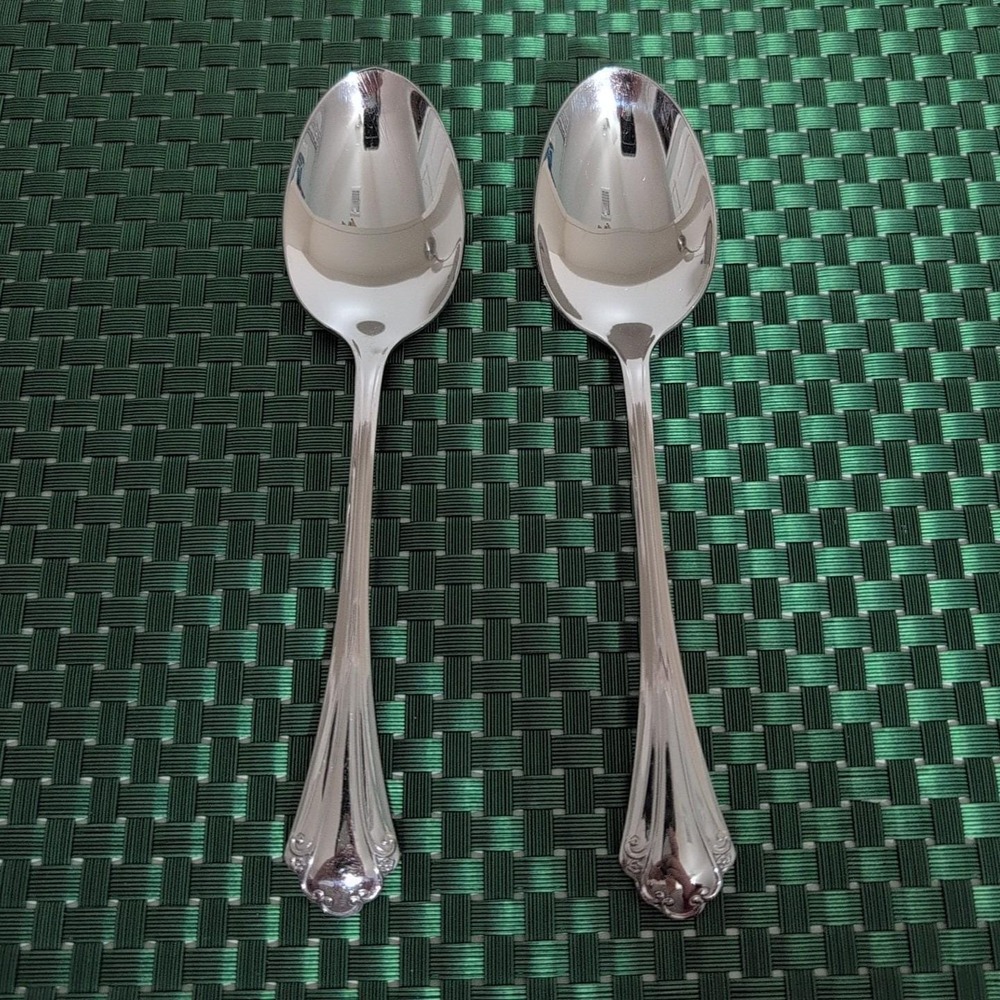 Oneida FALKIRK Place Oval Soup Spooons Set Lot of 2 Stainless Steel Glossy USA